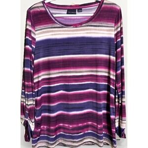 Tribal women's large Pink Striped Watercolor Top Long Sleeve Artistic Boho M
